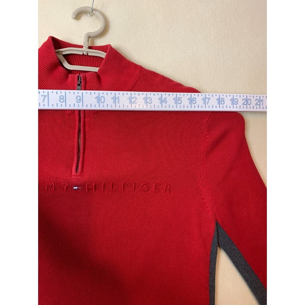 Tommy Hilfiger Pullover Knit Sweater 1/4 Zip Long Sleeve Large Red Mock Neck L - Picture 5 of 9